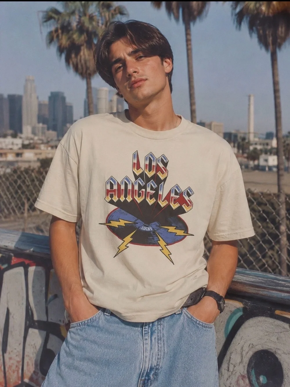 Lucky Brand Cream Los Angeles Graphic Short Sleeve Tee